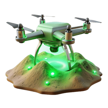 beautiful creative A solitary drone hovering over a desolate wasteland, illuminated by a sickly green sky, cinematic and ominous, detailed png