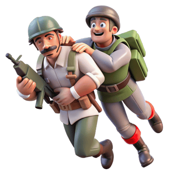 elegant modern A medic carries a wounded soldier to safety under heavy fire. Action-packed composition, war movie style exclusive png