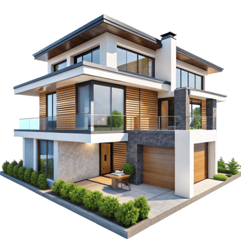 Stunning Modern Two Story House with Wood and Stone Exterior Design png
