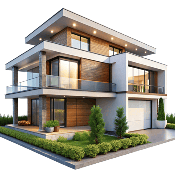 Stunning Modern Two Story House with Glass Balcony and Landscaping png