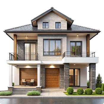 Stunning Two Story Modern House Exterior Design with Stone and Wood Accents png