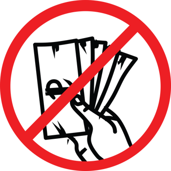 No bribery, icon with a red prohibition sign. Perfect for anti-corruption, ethics, and business themes. Simple, design on a light background. png