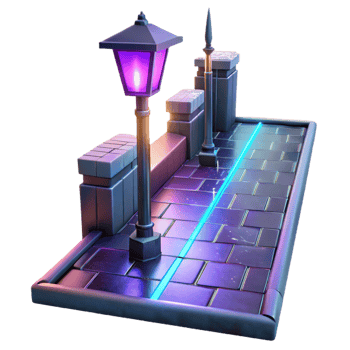 vibrant modern A lone streetlamp illuminating a cobbled alleyway in a futuristic metropolis, rain slicked streets reflecting neon signs, cyberpunk style, volumetric lighting detailed png