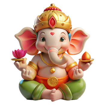 serene minimalist A serene Hindu Ganesha, elephant-headed god of wisdom, holding a lotus flower and a modak. Intricate, vibrant style detailed png