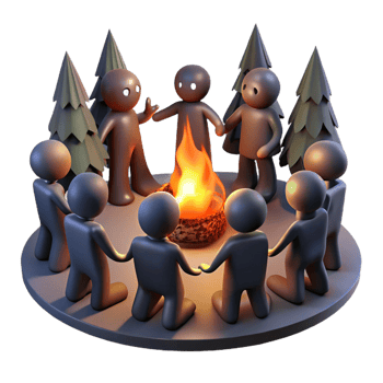 wonderful creative A group of shadowy figures chanting around a bonfire in a dark forest. Firelight casting flickering shadows. Cult horror, folk horror style 4K png