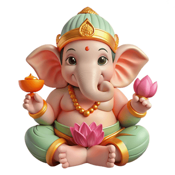 stunning artistic A serene Hindu Ganesha, elephant-headed god of wisdom, holding a lotus flower and a modak. Intricate, vibrant style high resolution png