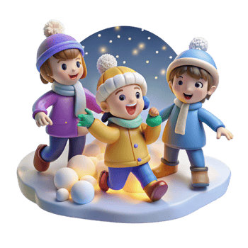 extraordinary traditional A group of children playing in the snow, winter lighting, festive cartoon style 4K png