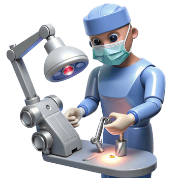 serene artistic A robotic surgeon performing a delicate procedure with laser tools, illuminated by a focused, surgical light, rendered in a hyperrealistic, medical illustration style original png