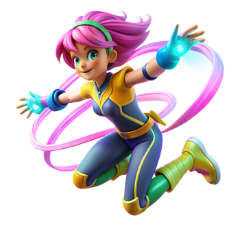 elegant artistic A Teenage Superhero with Vibrant Pink Hair exclusive png