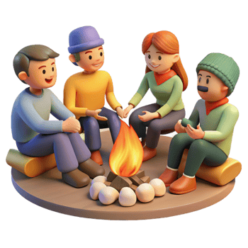 vibrant contemporary A Group of Friends Gathered Around a Campfir original png