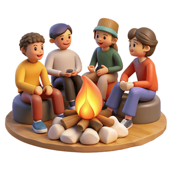 stunning minimalist A Group of Friends Gathered Around a Campfir authentic png