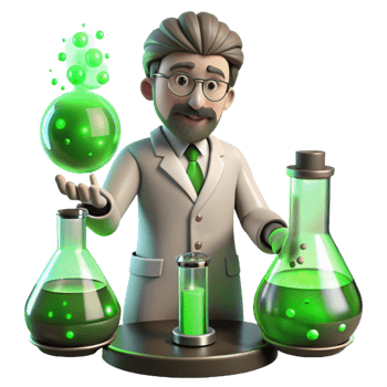 dramatic creative A scientist in a Victorian laboratory, surrounded by bubbling beakers and strange contraptions, lit by the eerie green glow of a Bunsen burner. Steampunk, detailed style professional png