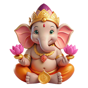 extraordinary modern A serene Hindu Ganesha, elephant-headed god of wisdom, holding a lotus flower and a modak. Intricate, vibrant style high quality png