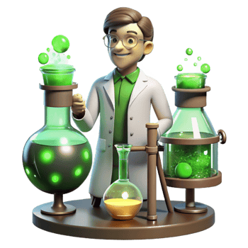 magnificent modern A scientist in a Victorian laboratory, surrounded by bubbling beakers and strange contraptions, lit by the eerie green glow of a Bunsen burner. Steampunk, detailed style 4K png