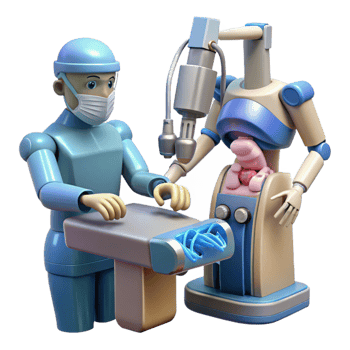 dramatic vintage A robotic surgeon performing a minimally invasive surgery, guided by holographic anatomical projections. Medical illustration style original png