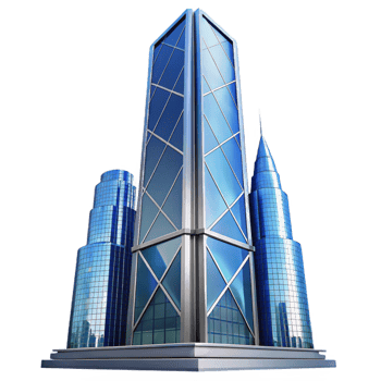 beautiful contemporary Modern glass skyscraper reflecting the city skyline, sharp lines and angles, vibrant midday light, architectural photography style detailed png