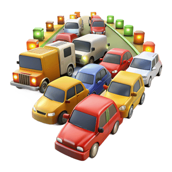beautiful rustic Traffic jam at rush hour, cars and buses, bright headlights and brake lights, chaotic energy high quality png