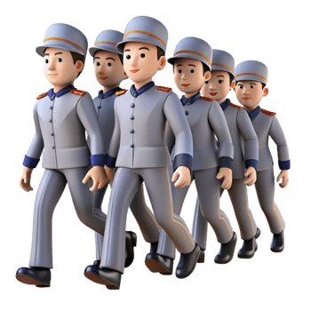 beautiful modern A group of people wearing identical uniforms, marching in perfect synchronization, oppressive and dehumanizing, cold grey lighting genuine png