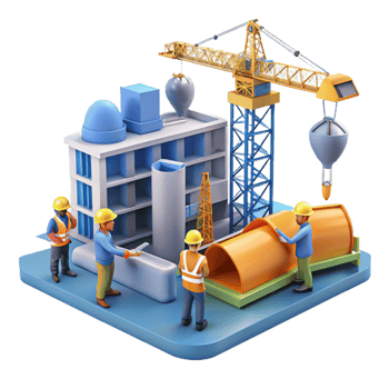 beautiful traditional Construction site with cranes and workers, dynamic composition, industrial style, bright daylight detailed png