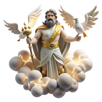 wonderful traditional A regal Roman Jupiter holding a lightning bolt, surrounded by swirling clouds and eagles. Classical style premium png