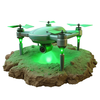 impressive abstract A solitary drone hovering over a desolate wasteland, illuminated by a sickly green sky, cinematic and ominous, high resolution png