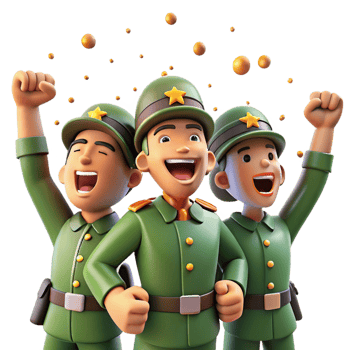 wonderful classic A group of soldiers celebrates a hard-won victory. Joyful, celebratory lighting, documentary style original png