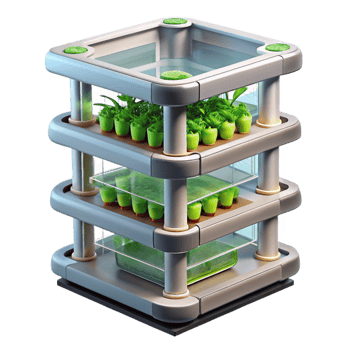 extraordinary creative Vertical farm, stacked levels of hydroponic crops, futuristic and sustainable style professional png