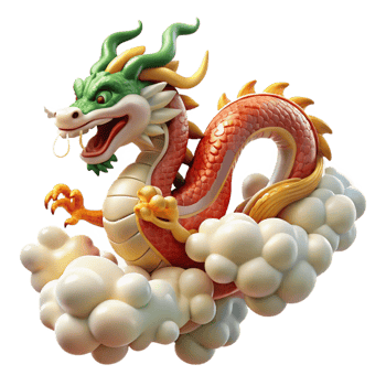 dramatic traditional A benevolent Chinese dragon soaring through the clouds, scales shimmering in the sunlight, surrounded by auspicious symbols. Traditional Chinese painting style genuine png