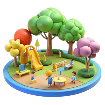 vibrant artistic Urban park with children playing, bright sunny day, vibrant colors, playful atmosphere original png