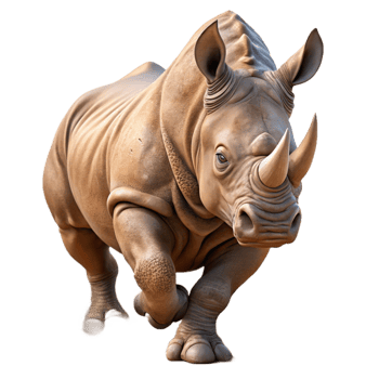 beautiful abstract A powerful rhinoceros charging through the dust, captured in a dynamic, action shot with earthy tones high resolution png