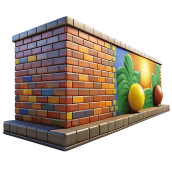 dramatic modern Graffiti-covered brick wall in a deserted industrial district, vibrant colors, harsh midday sun, street photography style exclusive png