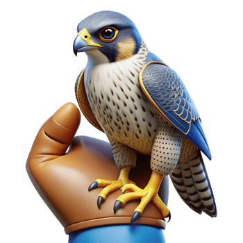 serene minimalist A majestic falcon perched on the gauntleted hand of a noble falconer, under a clear, blue sky, in a photorealistic style original png