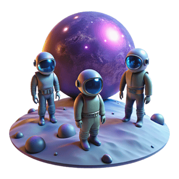 stunning modern A group of astronauts exploring a desolate, alien planet, illuminated by the light of a distant nebula. Sci-fi, cinematic lighting authentic png