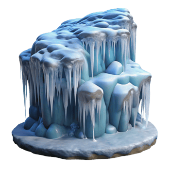 dramatic creative A frozen waterfall, its icicles glistening in the winter sunlight. Winter landscape, nature photography style detailed png