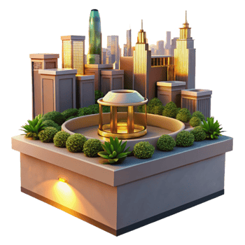 extraordinary artistic A rooftop garden overlooking the city skyline, golden hour lighting, romantic style professional png