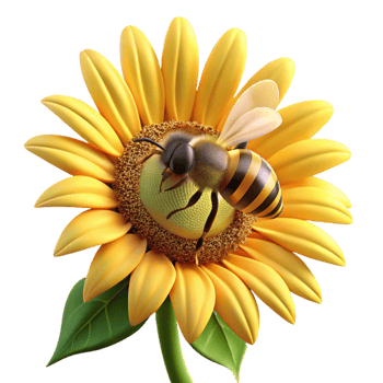vibrant minimalist A close-up of a bee collecting pollen from a sunflower, warm golden lighting, nature documentary style exclusive png