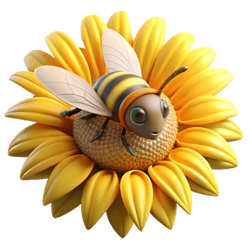 serene traditional A close-up of a bee collecting pollen from a sunflower, warm golden lighting, nature documentary style 4K png