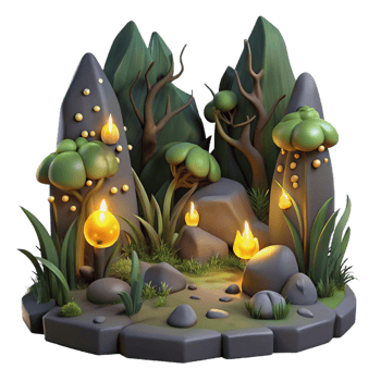 vibrant modern A group of fireflies illuminating a dark forest, magical and enchanting lighting, fantasy art style professional png