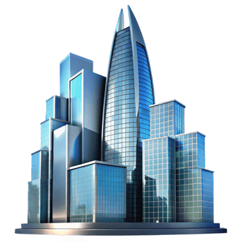extraordinary contemporary Modern glass skyscraper reflecting the city skyline, sharp lines and angles, vibrant midday light, architectural photography style genuine png