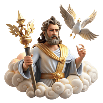 wonderful vintage A regal Roman Jupiter holding a lightning bolt, surrounded by swirling clouds and eagles. Classical style premium png
