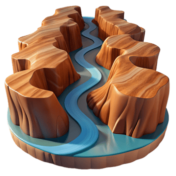 stunning modern A winding river cutting through a canyon, dramatic lighting, aerial photography detailed png