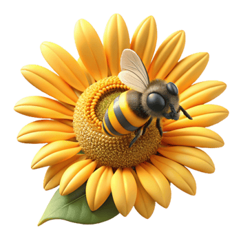 magnificent minimalist A close-up of a bee collecting pollen from a sunflower, warm golden lighting, nature documentary style high quality png