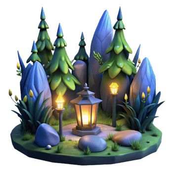 dramatic minimalist A group of fireflies illuminating a dark forest, magical and enchanting lighting, fantasy art style 4K png