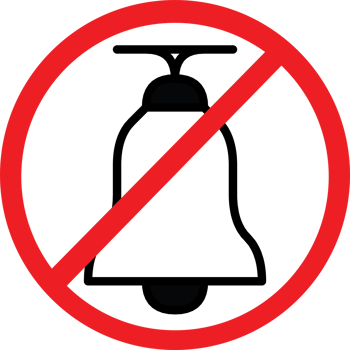 No bell ringing icon with a red prohibition sign. Perfect for quiet zones, libraries, and notification settings. Simple design on a light background. png