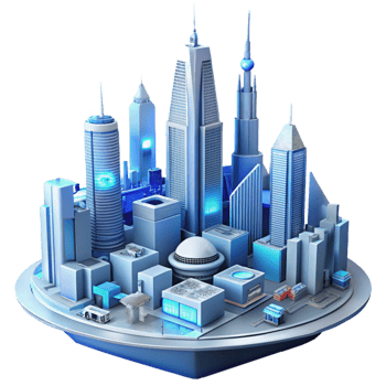 stunning traditional A futuristic cityscape with towering skyscrapers and flying vehicles, but devoid of human life, sterile and eerie, cool blue lighting detailed png