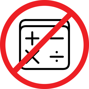 Do not use calculator icon with a red prohibition sign. Perfect for educational, math, and testing themes. Simple design on a light background. png