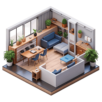 magnificent rustic Co-living space, communal areas, open plan layout, modern and social style professional png