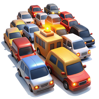 wonderful minimalist Traffic jam at rush hour, cars and buses, bright headlights and brake lights, chaotic energy exclusive png