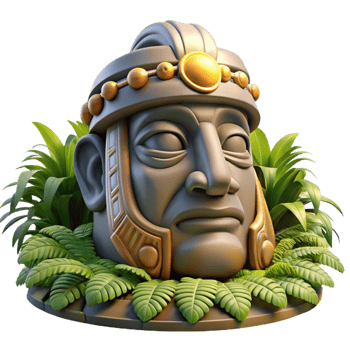 elegant rustic A colossal Olmec head statue, intricately carved, partially buried in jungle foliage, golden hour lighting, photorealistic style, professional png