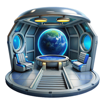 beautiful modern Space station interior, futuristic technology, zero gravity, panoramic view of Earth, cinematic render high resolution png